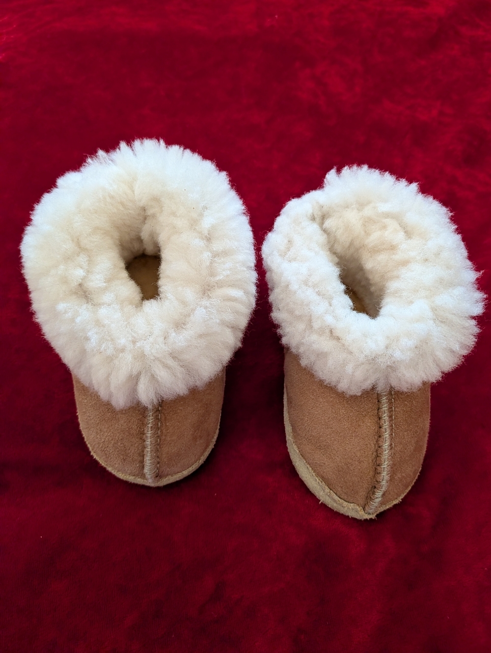 Sundance Tan Suede Baby Booties with Cream Shearling